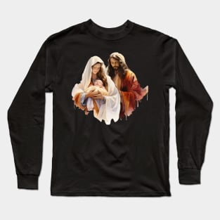 Watercolor Nativity Scene Long Sleeve T-Shirt